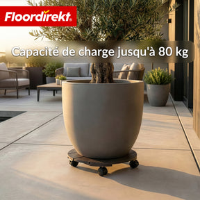 Chariot à plantes en WPC | Countess | Plateau roulant Ø 30 cm | 4 roulettes pivotantes à 360° & frein de blocage | charge jusqu’à 80 kg