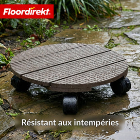 Chariot à plantes en WPC | Countess | Plateau roulant Ø 30 cm | 4 roulettes pivotantes à 360° & frein de blocage | charge jusqu’à 80 kg