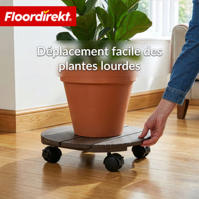 Chariot à plantes en WPC | Countess | Plateau roulant Ø 30 cm | 4 roulettes pivotantes à 360° & frein de blocage | charge jusqu’à 80 kg