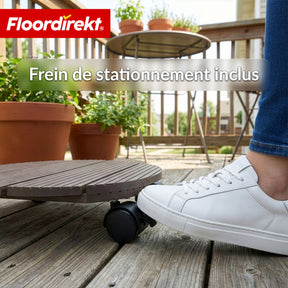 Chariot à plantes en WPC | Countess | Plateau roulant Ø 30 cm | 4 roulettes pivotantes à 360° & frein de blocage | charge jusqu’à 80 kg