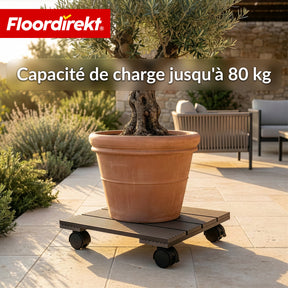 Chariot pour plantes en WPC | Marquis | Support roulant 30 x 30 cm | Roulettes pivotantes 360° avec frein | Charge jusqu’à 80 kg