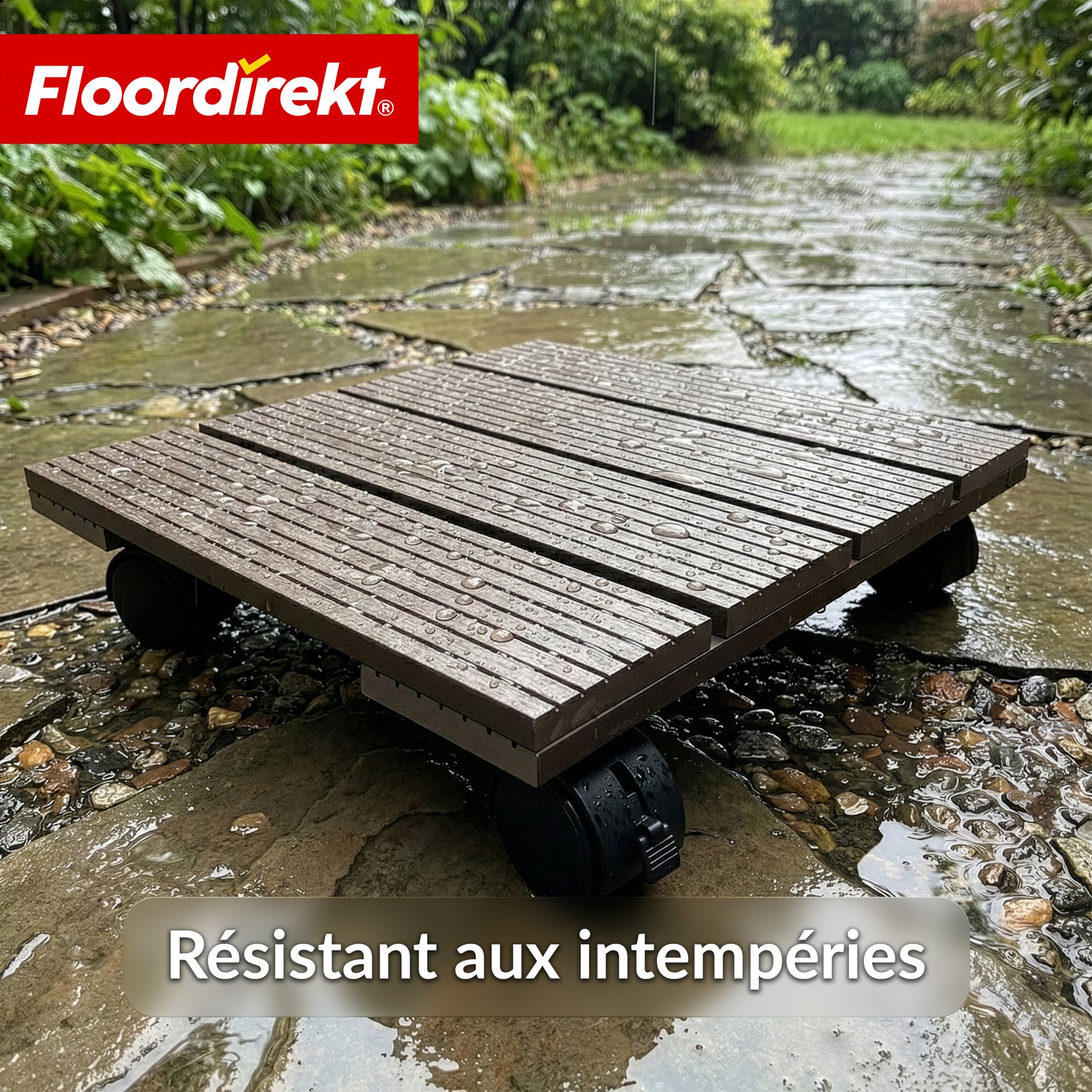 Chariot pour plantes en WPC | Marquis | Support roulant 30 x 30 cm | Roulettes pivotantes 360° avec frein | Charge jusqu’à 80 kg