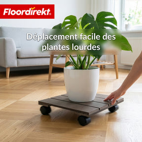Chariot pour plantes en WPC | Marquis | Support roulant 30 x 30 cm | Roulettes pivotantes 360° avec frein | Charge jusqu’à 80 kg