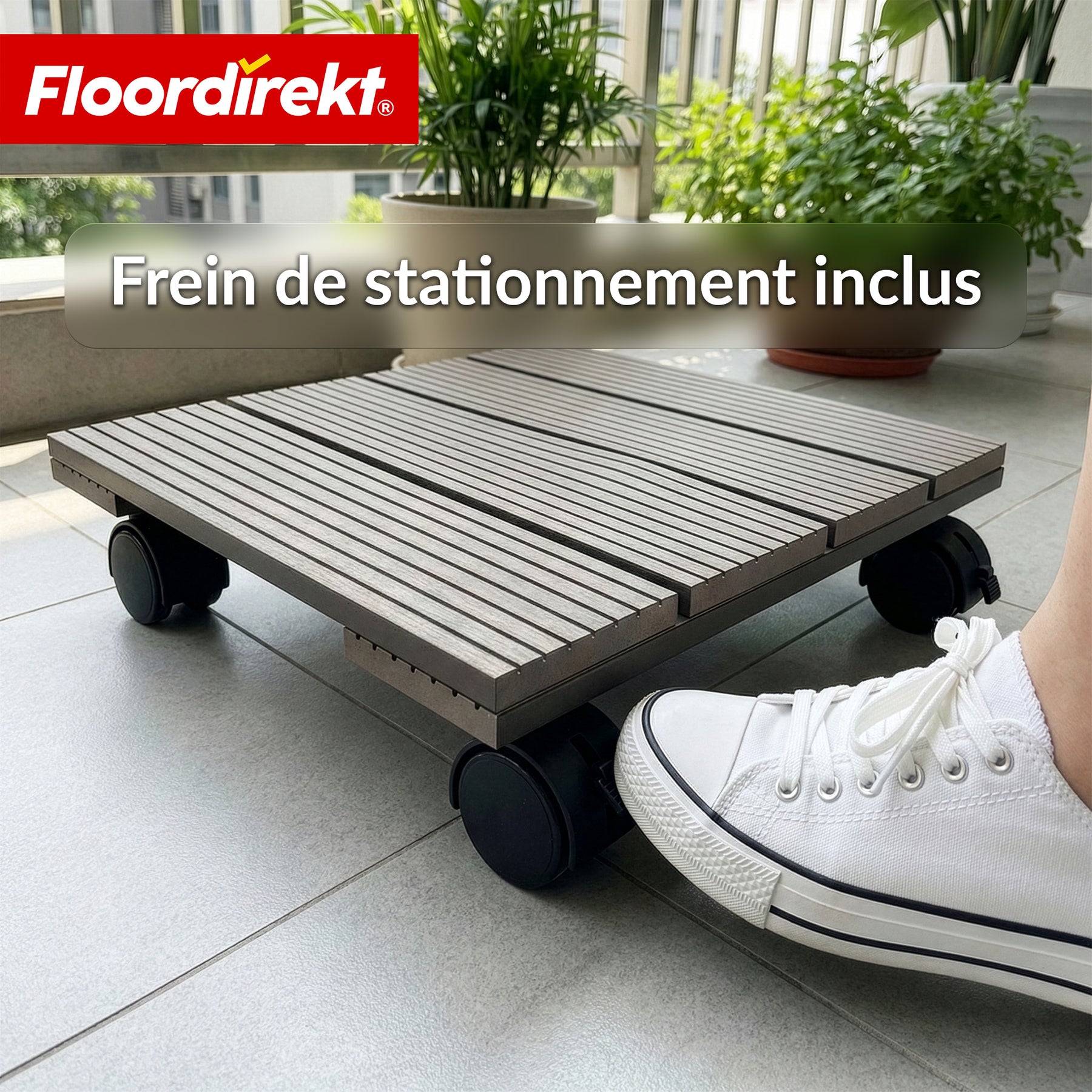 Chariot pour plantes en WPC | Marquis | Support roulant 30 x 30 cm | Roulettes pivotantes 360° avec frein | Charge jusqu’à 80 kg