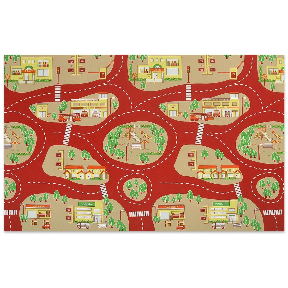 ✂ Tapis de jeu pour enfants | Pompiers | Découpé sur mesure | 2 couleurs | Largeur: 140 cm