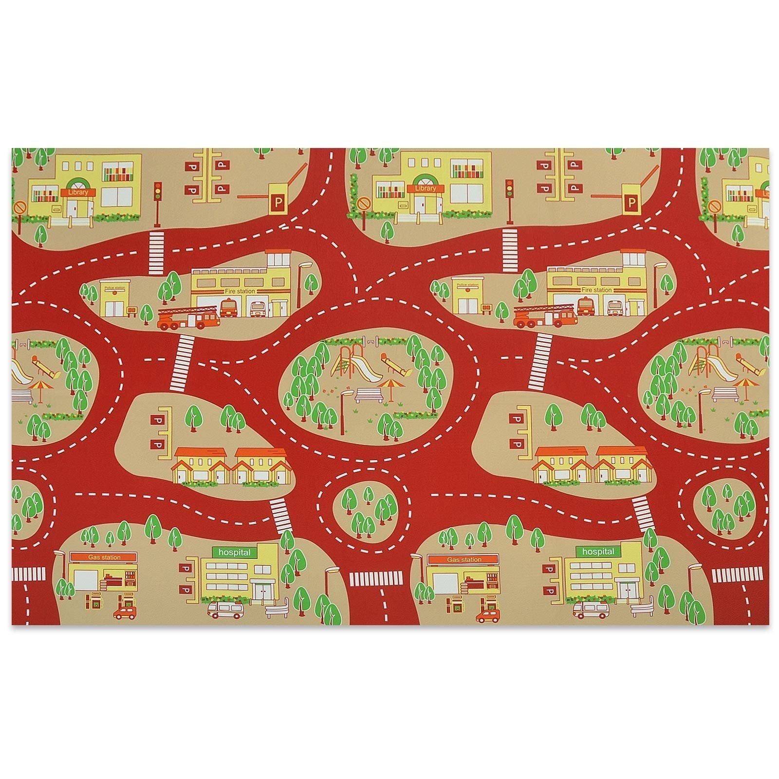 ✂ Tapis de jeu pour enfants | Pompiers | Découpé sur mesure | 2 couleurs | Largeur: 140 cm